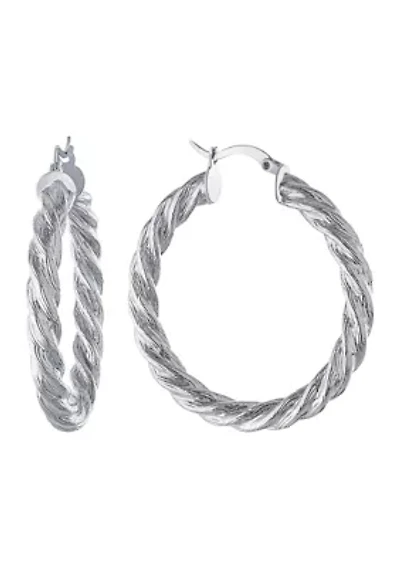 Fine Silver Plated Twisted Click-Top Hoops