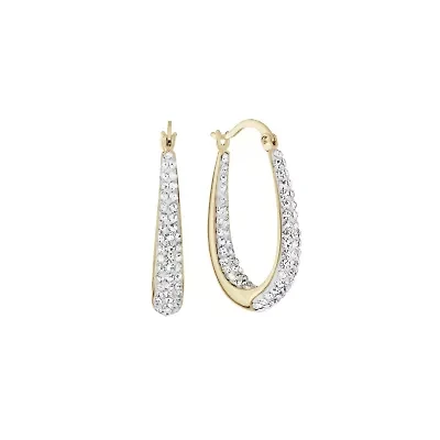 Gold Plated 1.1IN Crystal Inside and Out Oval Hoop Earrings