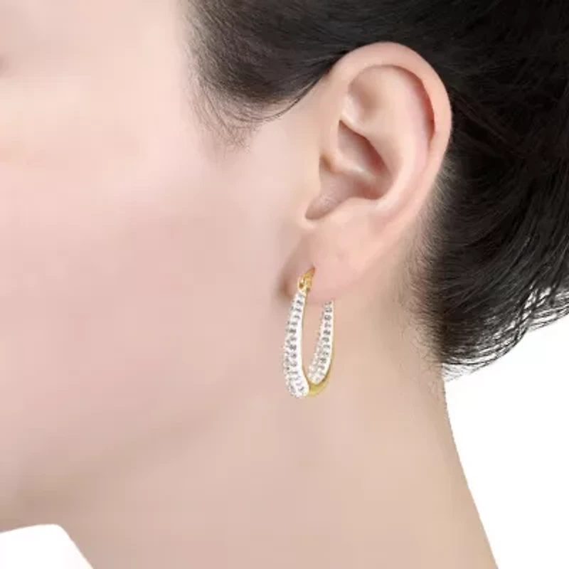 Gold Plated 1.1IN Crystal Inside and Out Oval Hoop Earrings