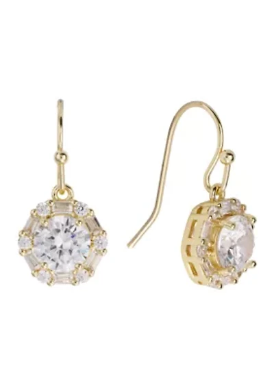 Cubic Zirconia Baguette Halo Drop Earrings