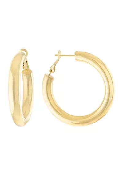1.4" Silver Plated Round Clutchless Hoop Earrings