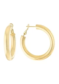 1.4" Silver Plated Round Clutchless Hoop Earrings