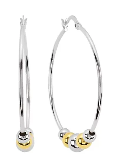 Two Tone Plated Multi Bead Click Top Hoop Earrings