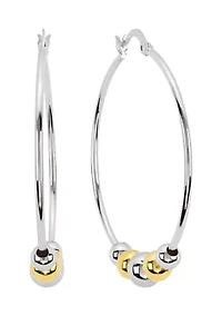Two Tone Plated Multi Bead Click Top Hoop Earrings