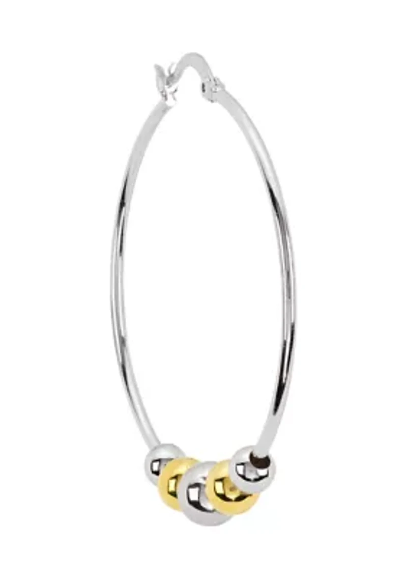 Two Tone Plated Multi Bead Click Top Hoop Earrings