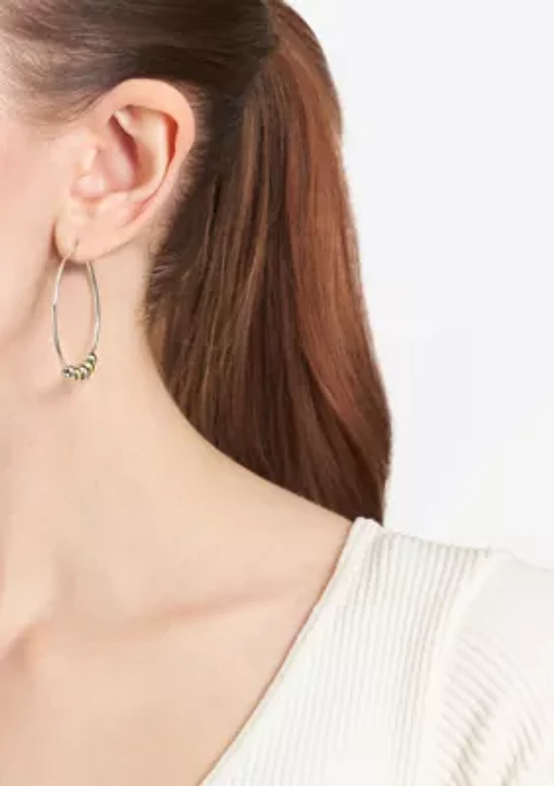 Two Tone Plated Multi Bead Click Top Hoop Earrings