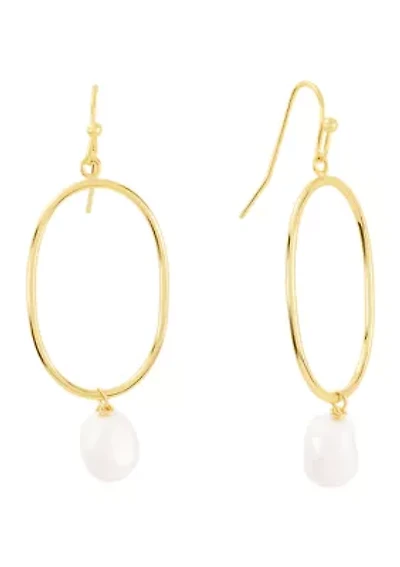 Gold Plated 8 Millimeter Potato Freshwater Pearl Oval Drop Earrings