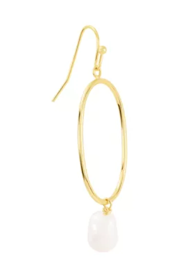 Gold Plated 8 Millimeter Potato Freshwater Pearl Oval Drop Earrings
