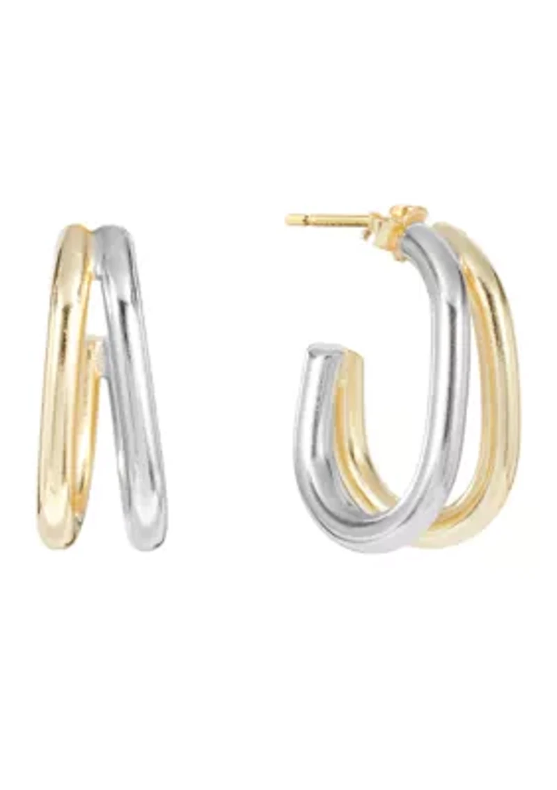 Two Tone Double Row J Hoop Earrings