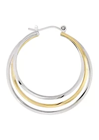 Two Tone Plated Triple Row Bypass Hoop Earrings