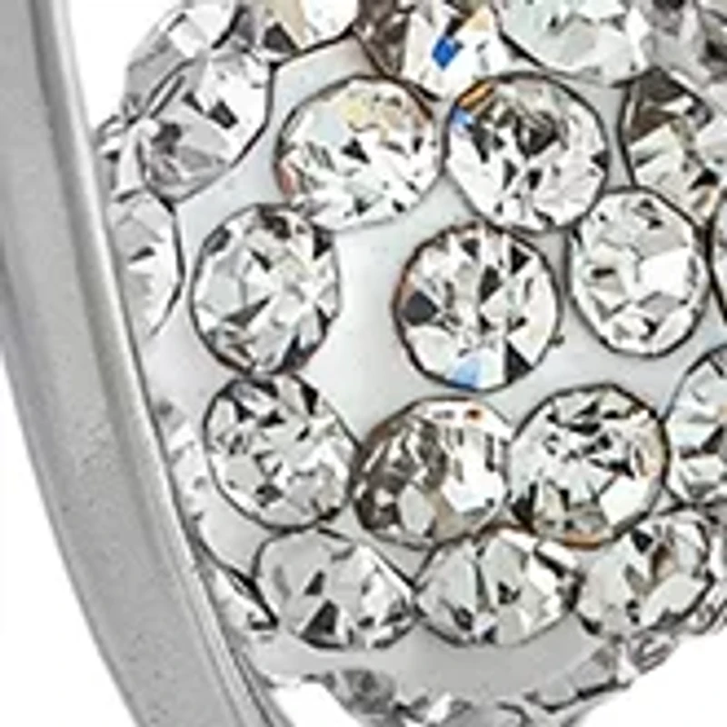 Fine Silver Plated 1.7 Inch Crystal Ball Post Hoop Earrings