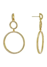 Gold Plated 2" Crystal Double Open Circle Drop Earring