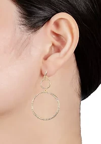 Gold Plated 2" Crystal Double Open Circle Drop Earring