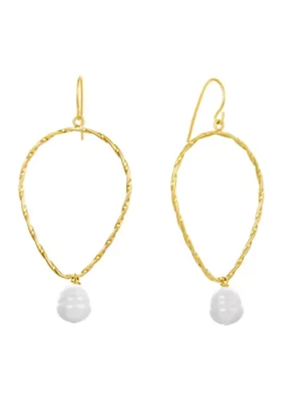 Fine Silver Plated Freshwater Pearl Drop Twisted Teardrop Earrings