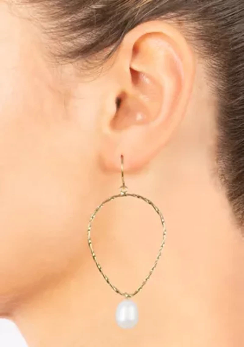 Fine Silver Plated Freshwater Pearl Drop Twisted Teardrop Earrings