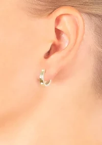 Fine Silver Plated 0.68" Round Crystal Huggie Hoop Earrings