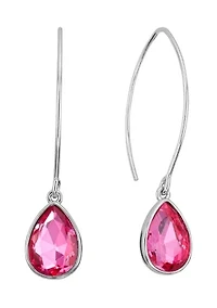 Silver Plated Dark Pink Crystal Pear Marquis Drop Earrings