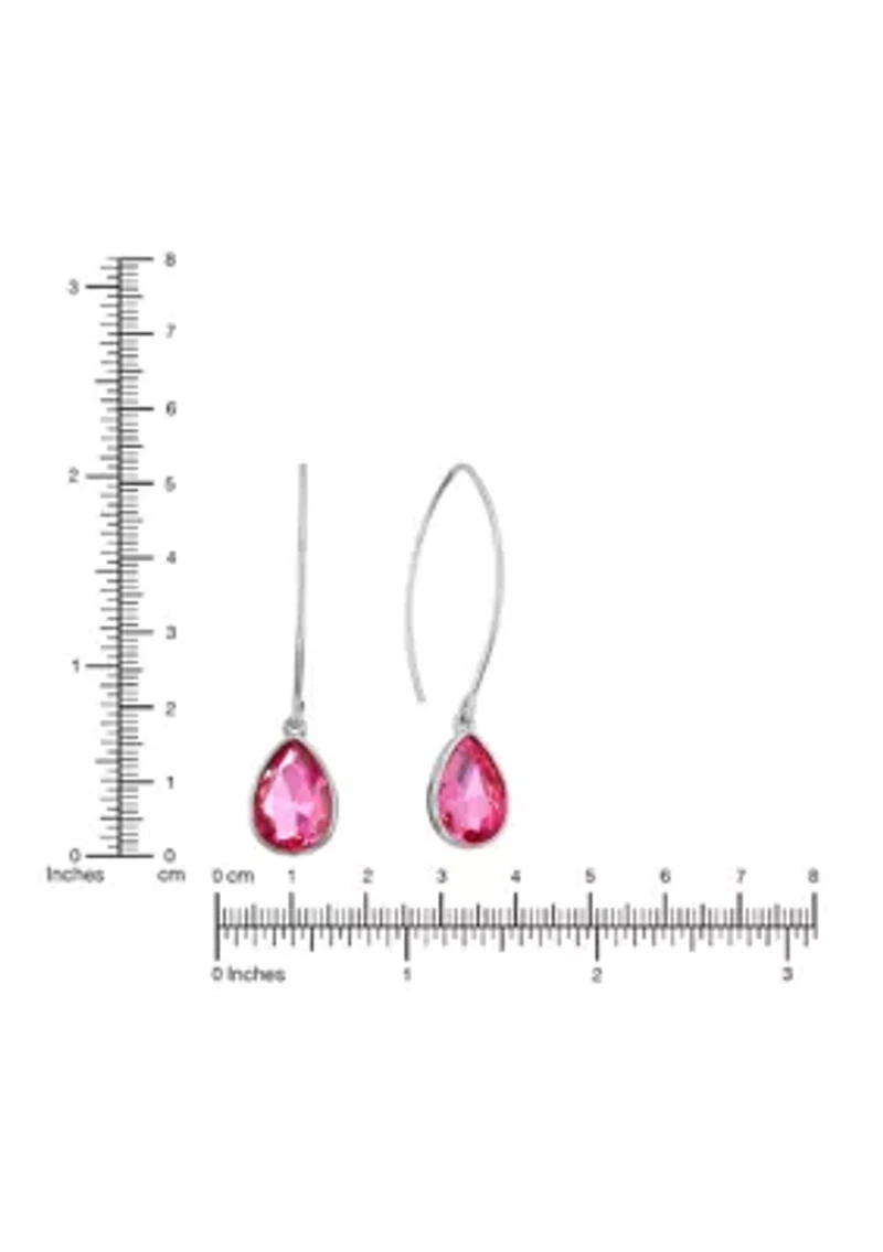 Silver Plated Dark Pink Crystal Pear Marquis Drop Earrings