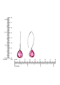 Silver Plated Dark Pink Crystal Pear Marquis Drop Earrings