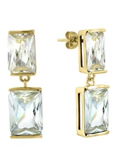 Fine Silver- and Gold-Plated Double Crystal Rectangle Drop Earrings