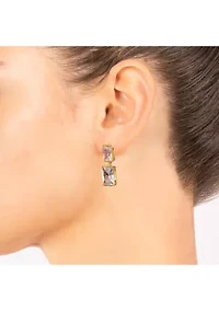 Fine Silver- and Gold-Plated Double Crystal Rectangle Drop Earrings