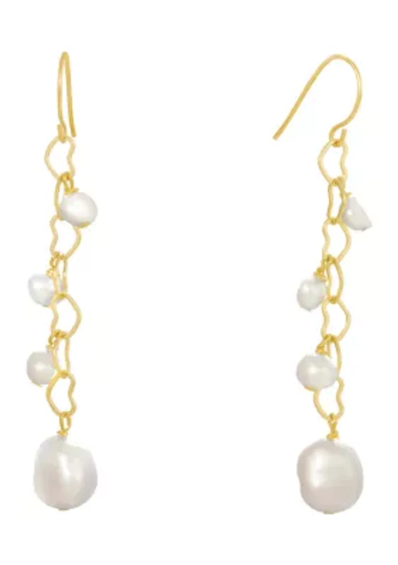 Fine Silver Plated 4 Pearl Heart Chain Drop Earrings