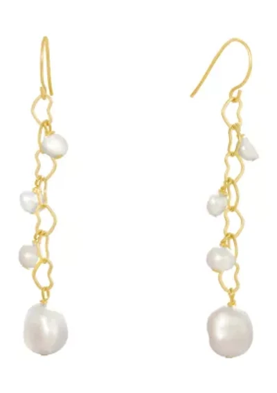 Fine Silver Plated 4 Pearl Heart Chain Drop Earrings