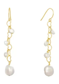 Fine Silver Plated 4 Pearl Heart Chain Drop Earrings