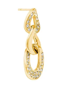 Gold Plated Crystal Pavé Triple Link Post Drop Earrings