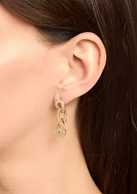 Gold Plated Crystal Pavé Triple Link Post Drop Earrings