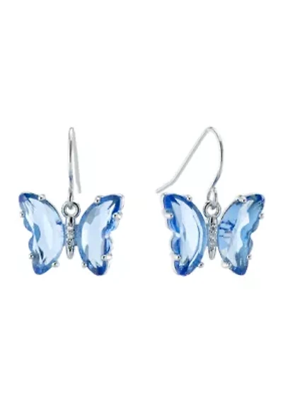 Silver Plated Crystal Butterfly Drop Earrings