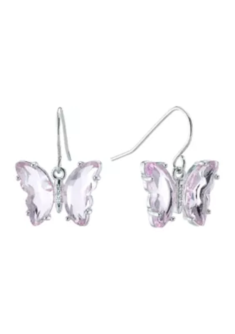 Silver Plated Crystal Butterfly Drop Earrings