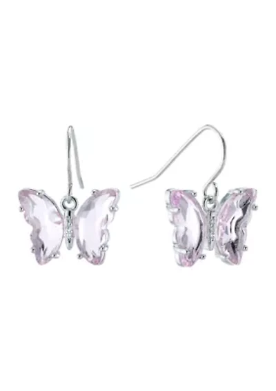 Silver Plated Crystal Butterfly Drop Earrings