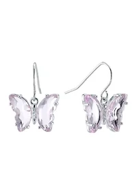 Silver Plated Crystal Butterfly Drop Earrings