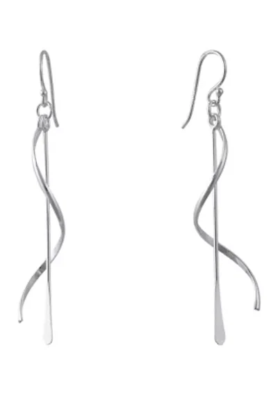 Silver Plated 2.5" Long Drop with Helix Twist Drop Earrings