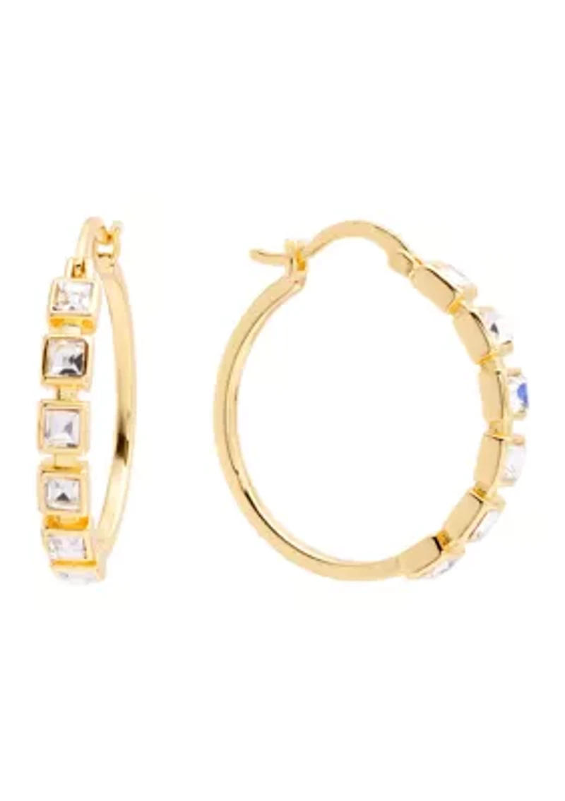 Plated Square Crystal Clicktop Hoop Earrings
