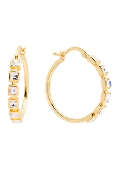 Plated Square Crystal Clicktop Hoop Earrings