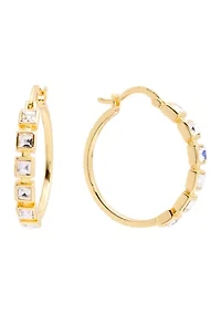 Plated Square Crystal Clicktop Hoop Earrings