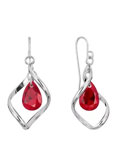 Sterling Silver Crystal Open Arabesque Twist Drop Earrings