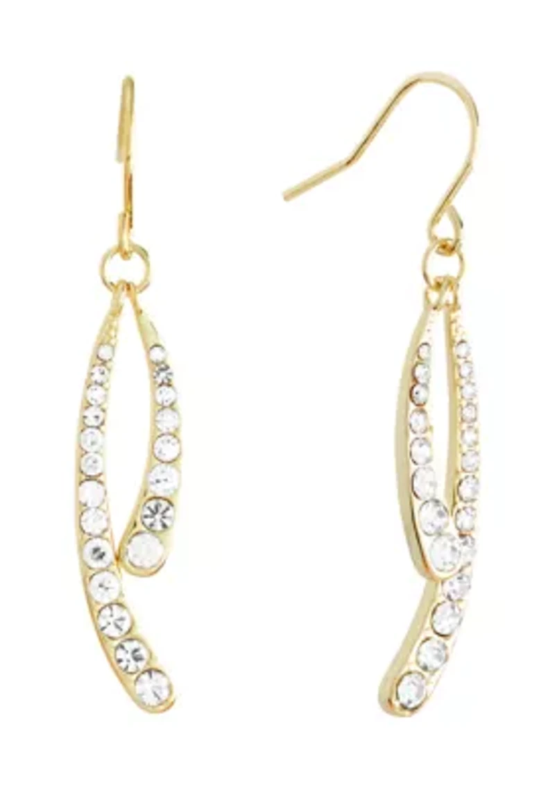 Gold Plated Crystal Pavé Double Curve Bar Drop Earrings