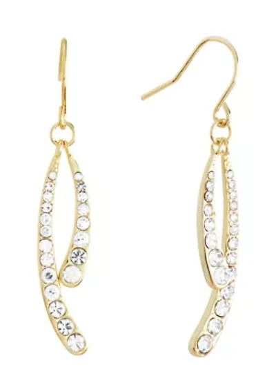 Gold Plated Crystal Pavé Double Curve Bar Drop Earrings