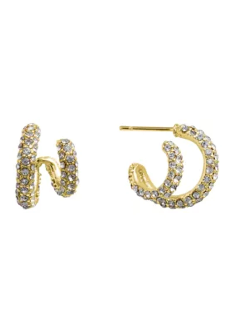 Gold Plated .56" Crystal Pavé Chunky Double Hoop Earrings