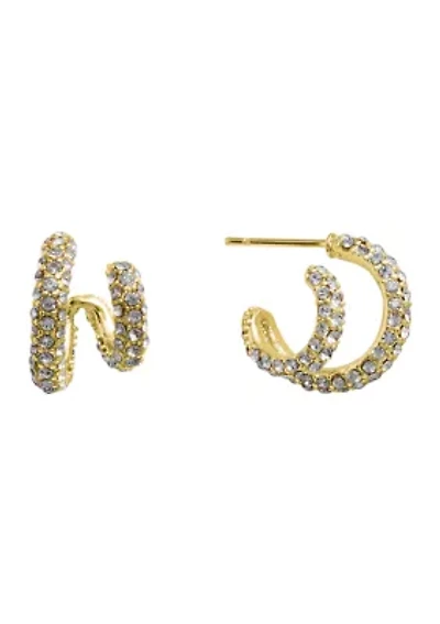 Gold Plated .56" Crystal Pavé Chunky Double Hoop Earrings