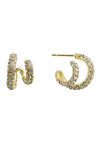 Gold Plated .56" Crystal Pavé Chunky Double Hoop Earrings