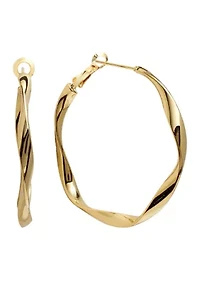 Gold Plated 1.46" Twisted Clutchless Hoop Earrings