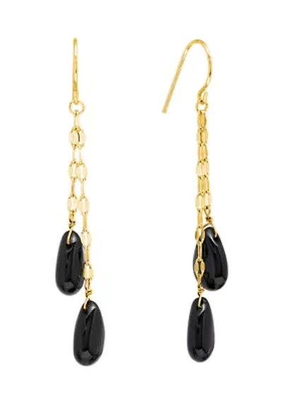 Plated Genuine Stone Double Teardrop Mirror Chain Drop Earrings