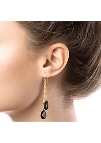 Plated Genuine Stone Double Teardrop Mirror Chain Drop Earrings