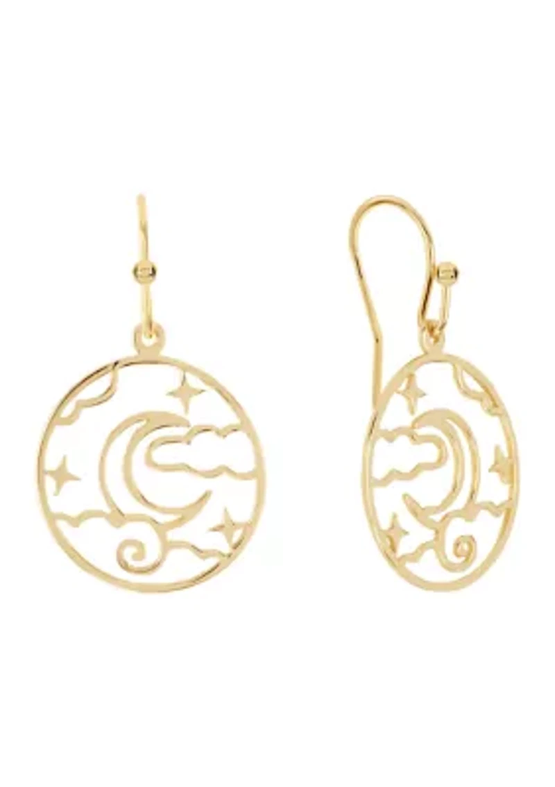 Gold Plated Moon and Star Cut-Out Drop Earrings