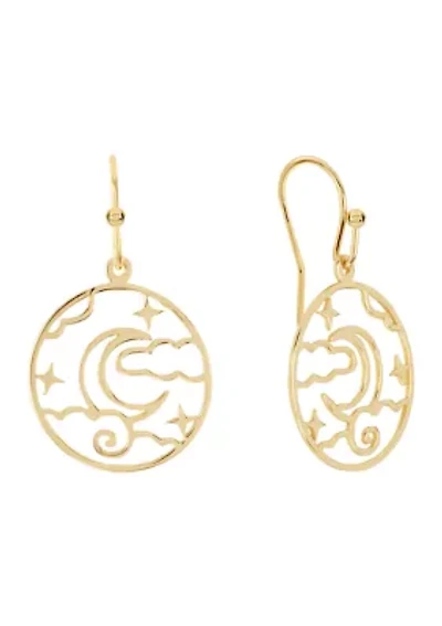 Gold Plated Moon and Star Cut-Out Drop Earrings