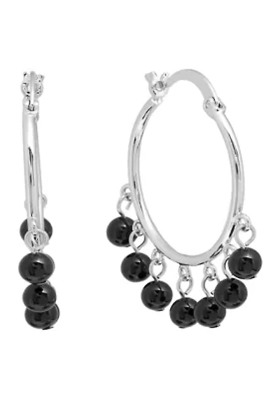 Silver Plated Genuine Stone Multi Bead Click Top Hoop Earrings